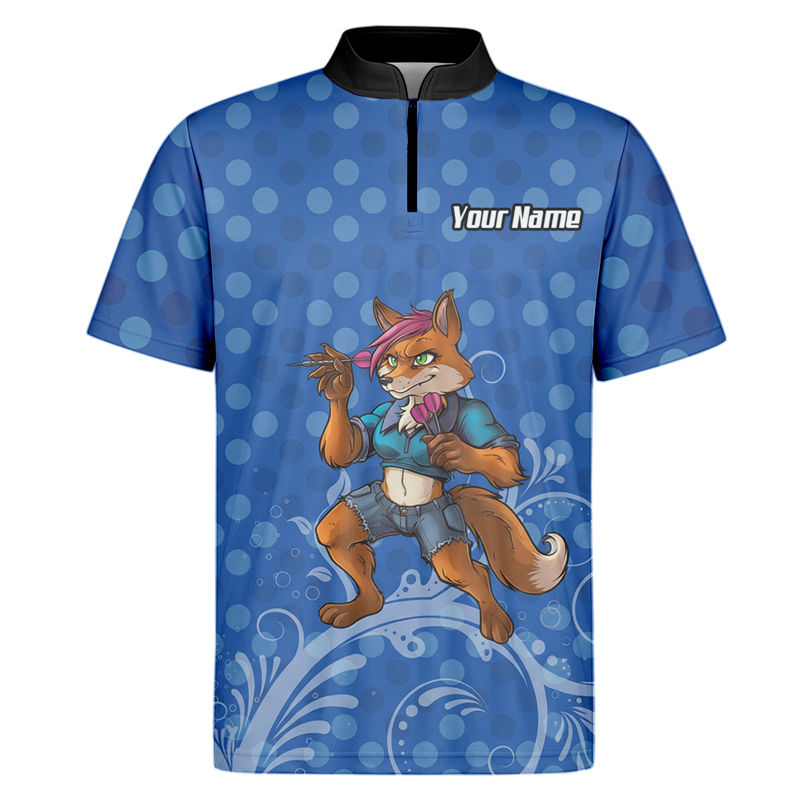 Personalised Fox Dart Jersey Polo and Zipper Blue Polka Dot For Men Y9578