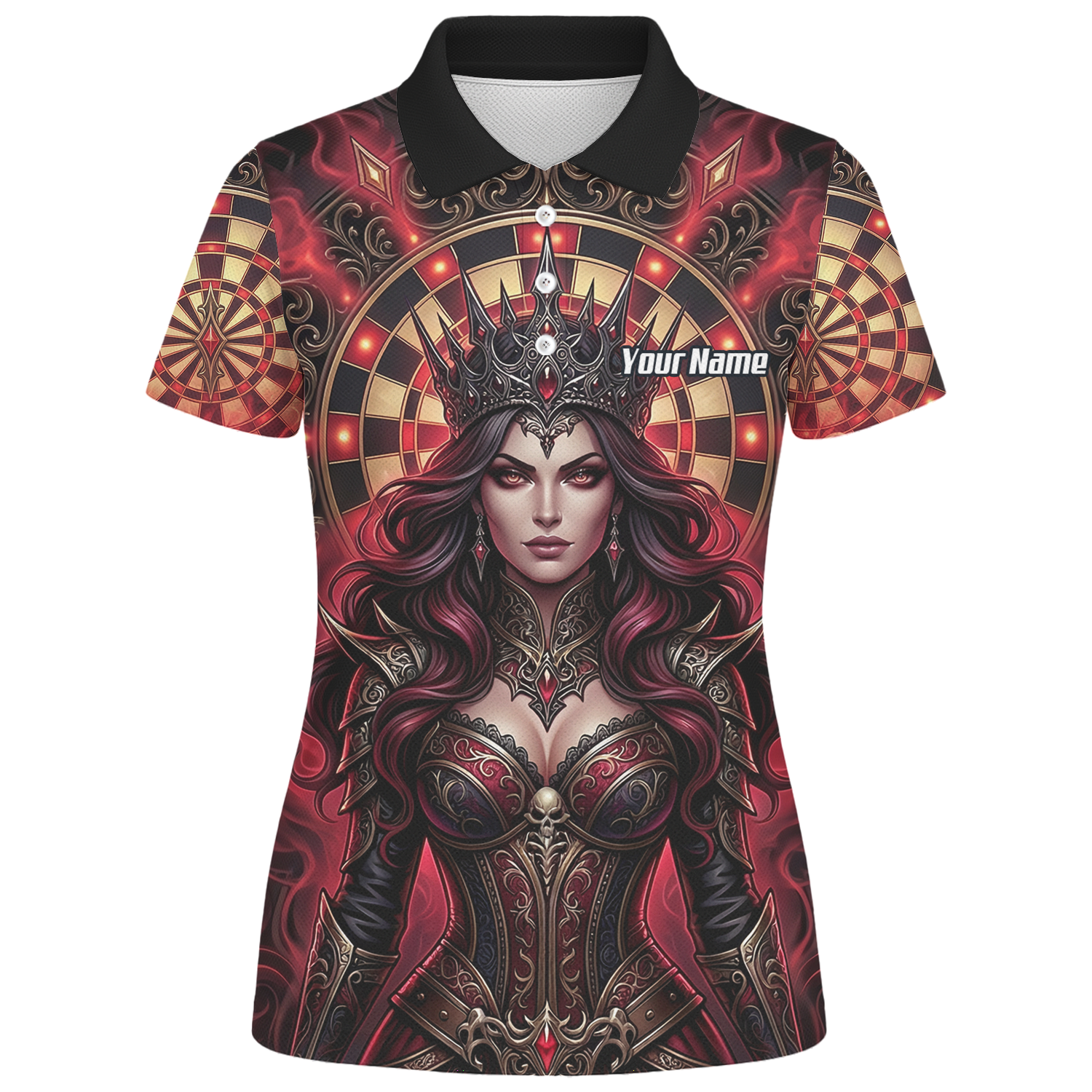 Personalised Gothic Queen Dart Jersey for Women Custom Red and Black Dart Polo Shirt Z3023