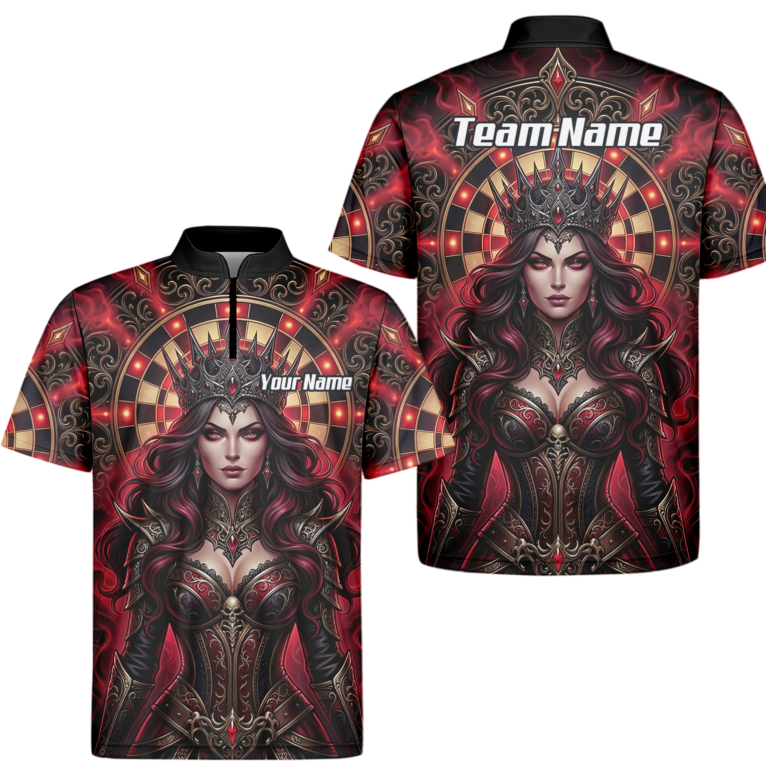 Personalised Gothic Queen Dart Jersey for Men Custom Red and Black Dart Polo Shirt Z3023