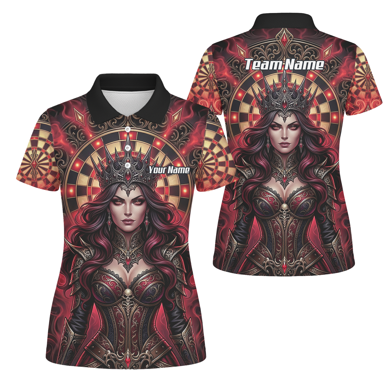Personalised Gothic Queen Dart Jersey for Women Custom Red and Black Dart Polo Shirt Z3023