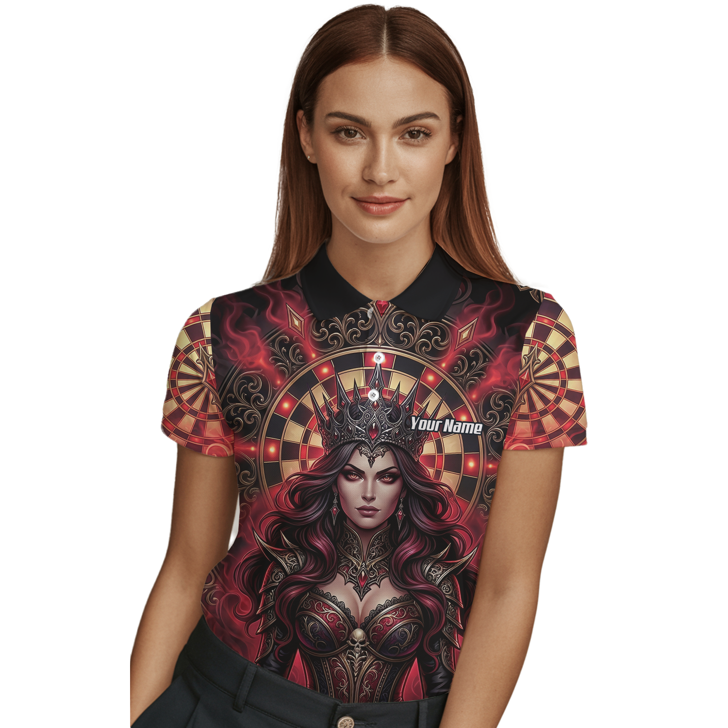 Personalised Gothic Queen Dart Jersey for Women Custom Red and Black Dart Polo Shirt Z3023