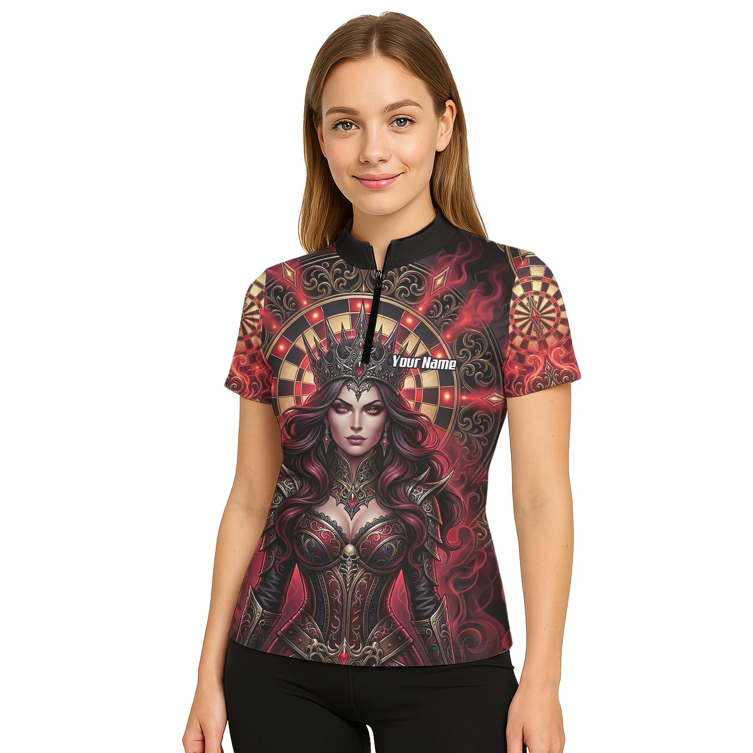 Personalised Gothic Queen Dart Jersey for Women Custom Red and Black Dart Polo Shirt Z3023