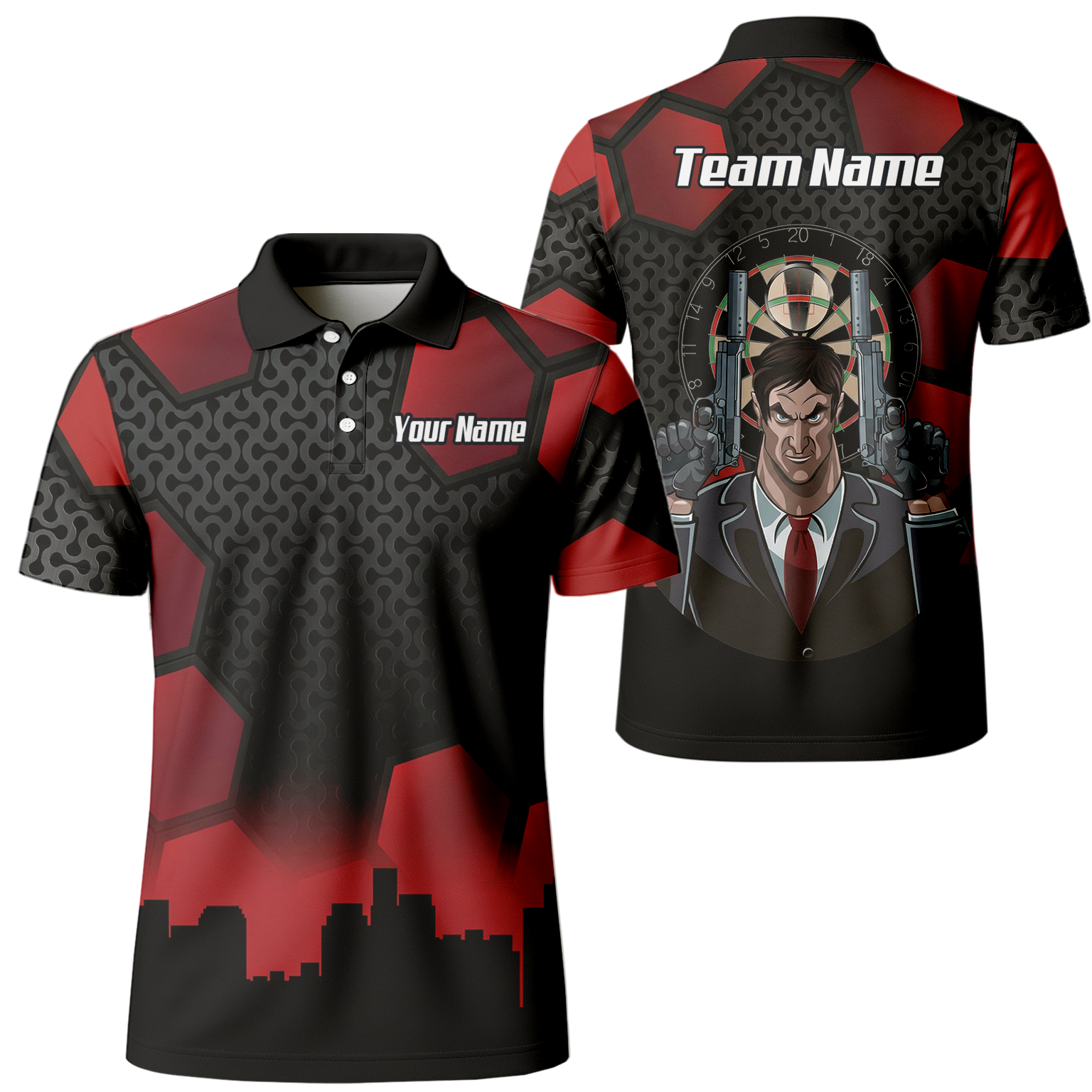 Personalised Hitman Agent Dart Jersey Red Black Polo and Zipper For Men Z5895 - Polo Yes