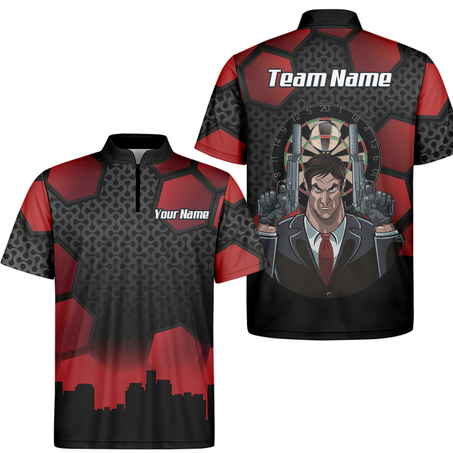 Personalised Hitman Agent Dart Jersey Red Black Polo and Zipper For Men Z5895 - Zipper Yes
