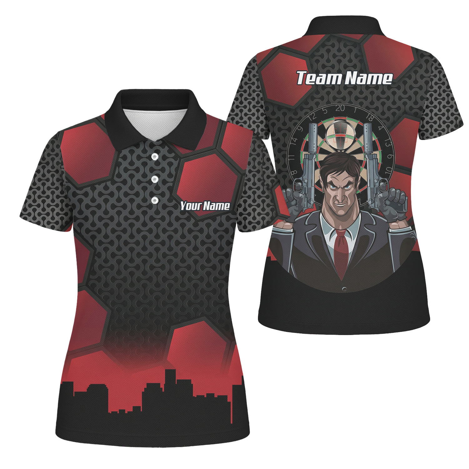 Personalised Hitman Agent Dart Jersey Red Black Polo and Zipper For Women Z5895 - Polo Yes