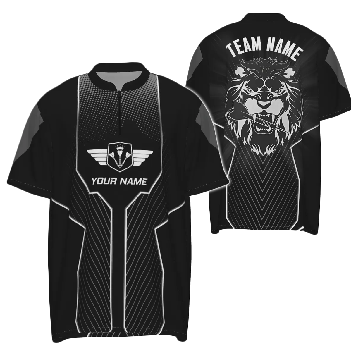 Zwart dartshirt voor heren met eigen ontwerp, Cool Dart Team Jersey, Dart Gift Z753