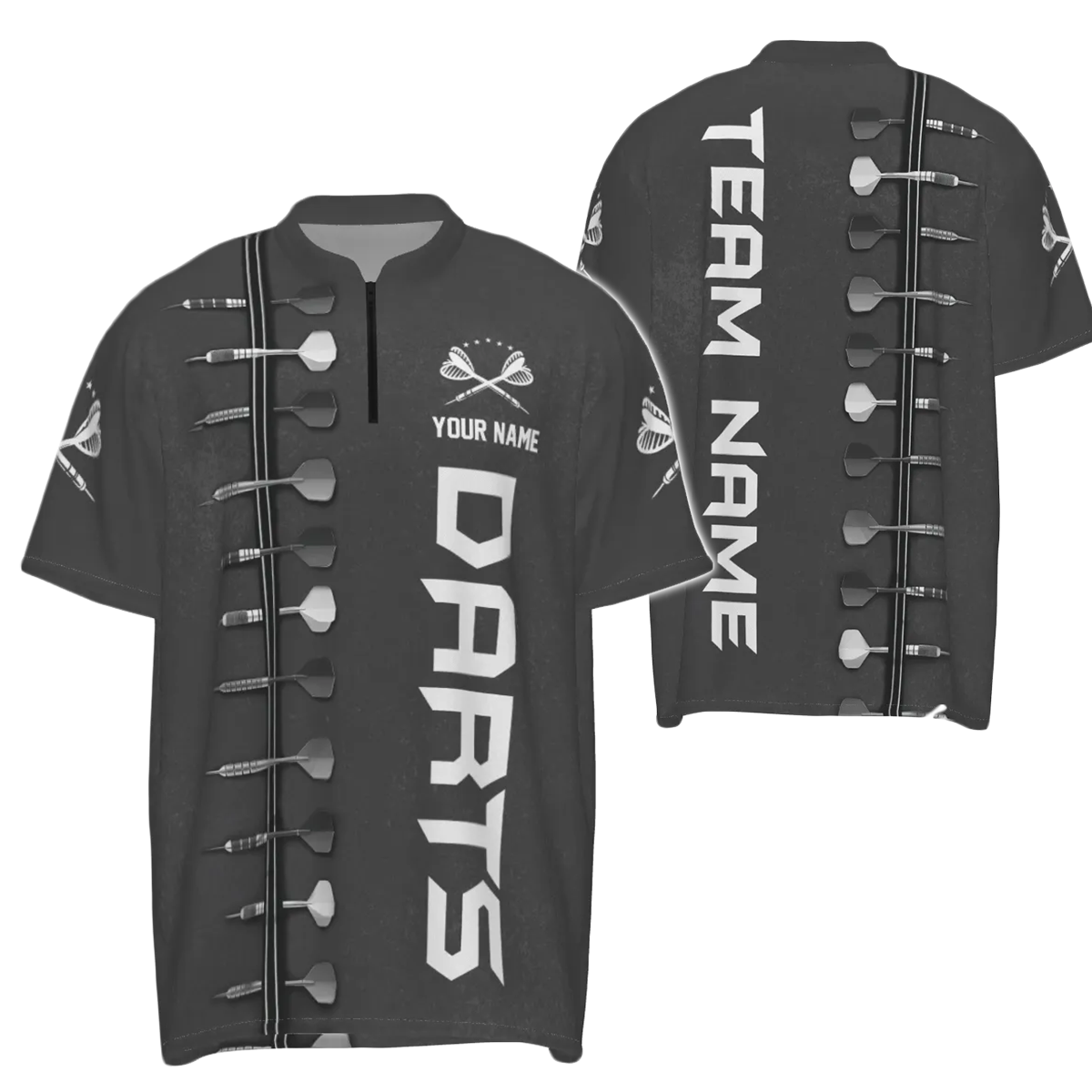 Darts 1/4 Zip Shirt with 3D Print - Black and White Custom Dart Jersey for Men P309