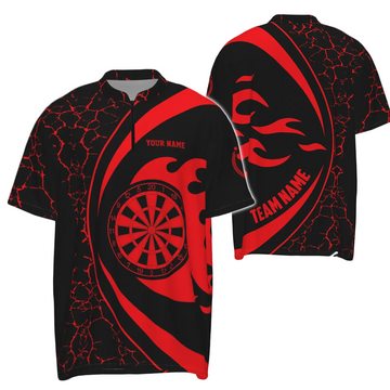 Rood Fire Flames Darts shirt met 1/4 rits voor heren, Darts Team Jersey H259