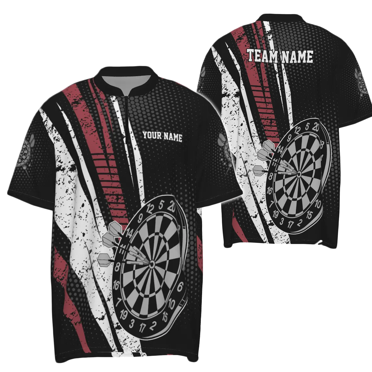 Dartshirt voor heren met 1/4 rits in retro geometrische stijl, dartjersey voor heren LD O274