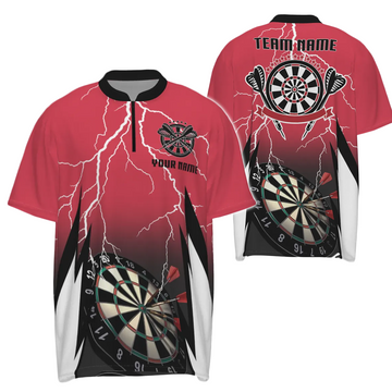 Men's Personalized Red Lightning Darts 1/4 Zip Shirt - Custom Thunder Darts Jersey for Men T0334