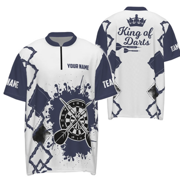 Marinewit Darts-shirt met kwartrits voor heren met aangepast ontwerp - Cool Darts-shirt voor de King of Darts O983