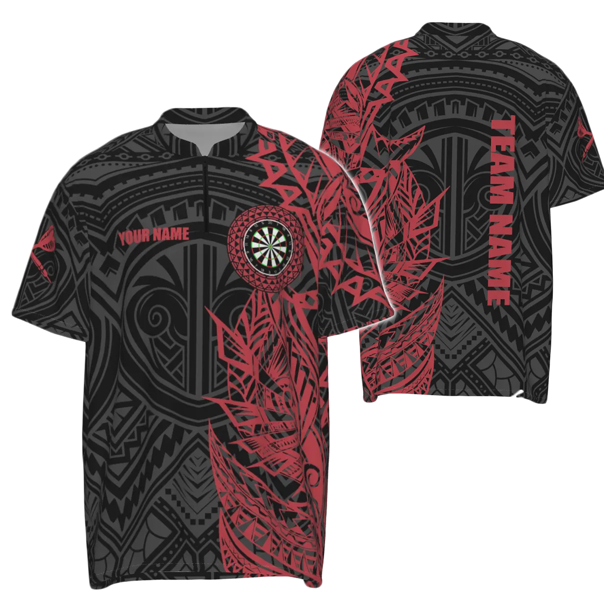 Red Tribal Darts Quarter-Zip Shirt for Men - Dart Shirt, Dart Jerseys Y704