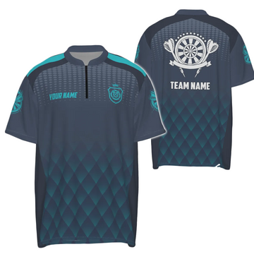 Dartshirt voor heren met kwartrits en geometrisch patroon in blauw-marineblauw - Essential Darting Jersey M237