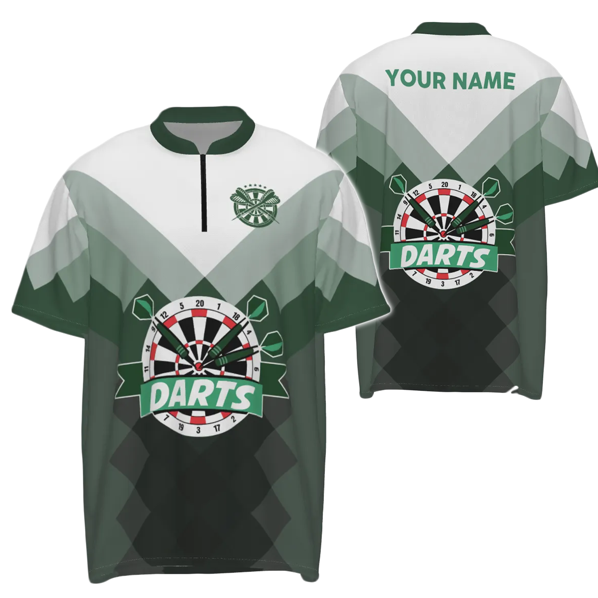 Men's Darts 1/4 Zip Shirt with Green Gradient and Geometric Pattern - Darts Jersey N552