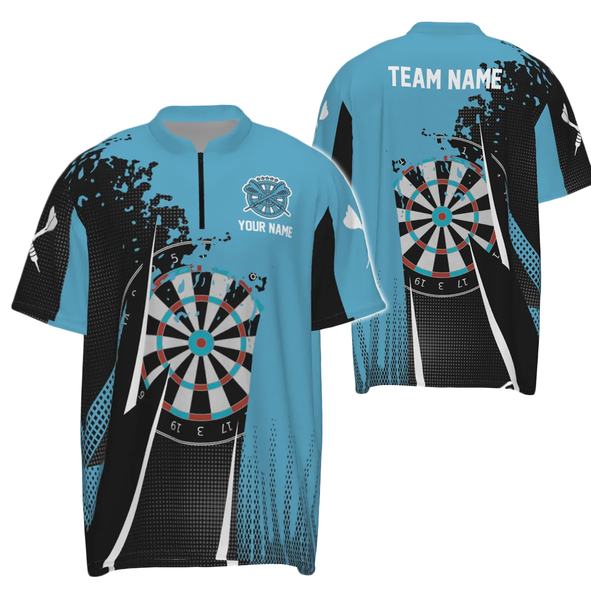 Zwart Darts Shirt met Kwartrits voor Heren - Cool Dartsshirt voor Heren - Darts Jersey O305