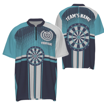 Dartbord in sportstijl, witblauw dartshirt met 1/4 rits voor heren K145