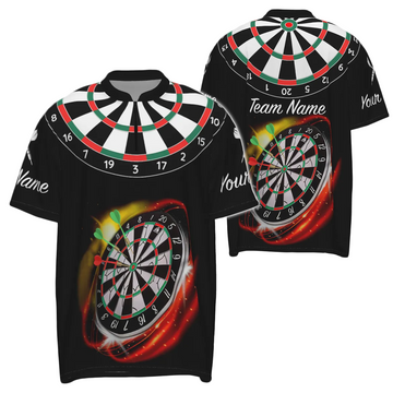 Red and Black Men's Darts 1/4 Zip Shirt with Custom Name - Cool Darts Jersey for Men L498