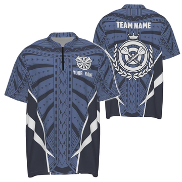 Men's Dart Shirt with Blue Tribal Pattern, 1/4 Zip Dart Jersey A361