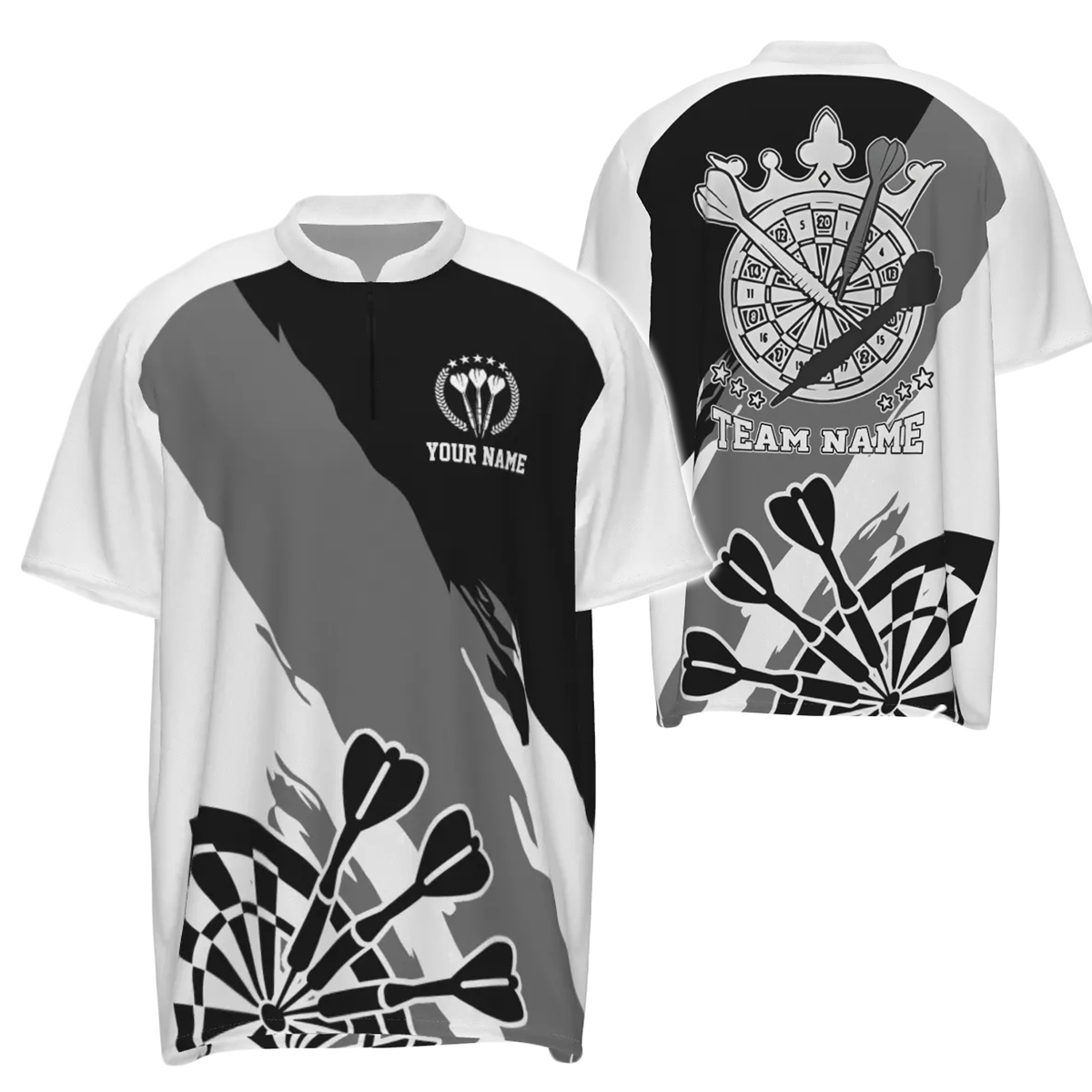 Black and White Dart 1/4 Zip Shirt for Men - Personalized Dart Jersey Z874