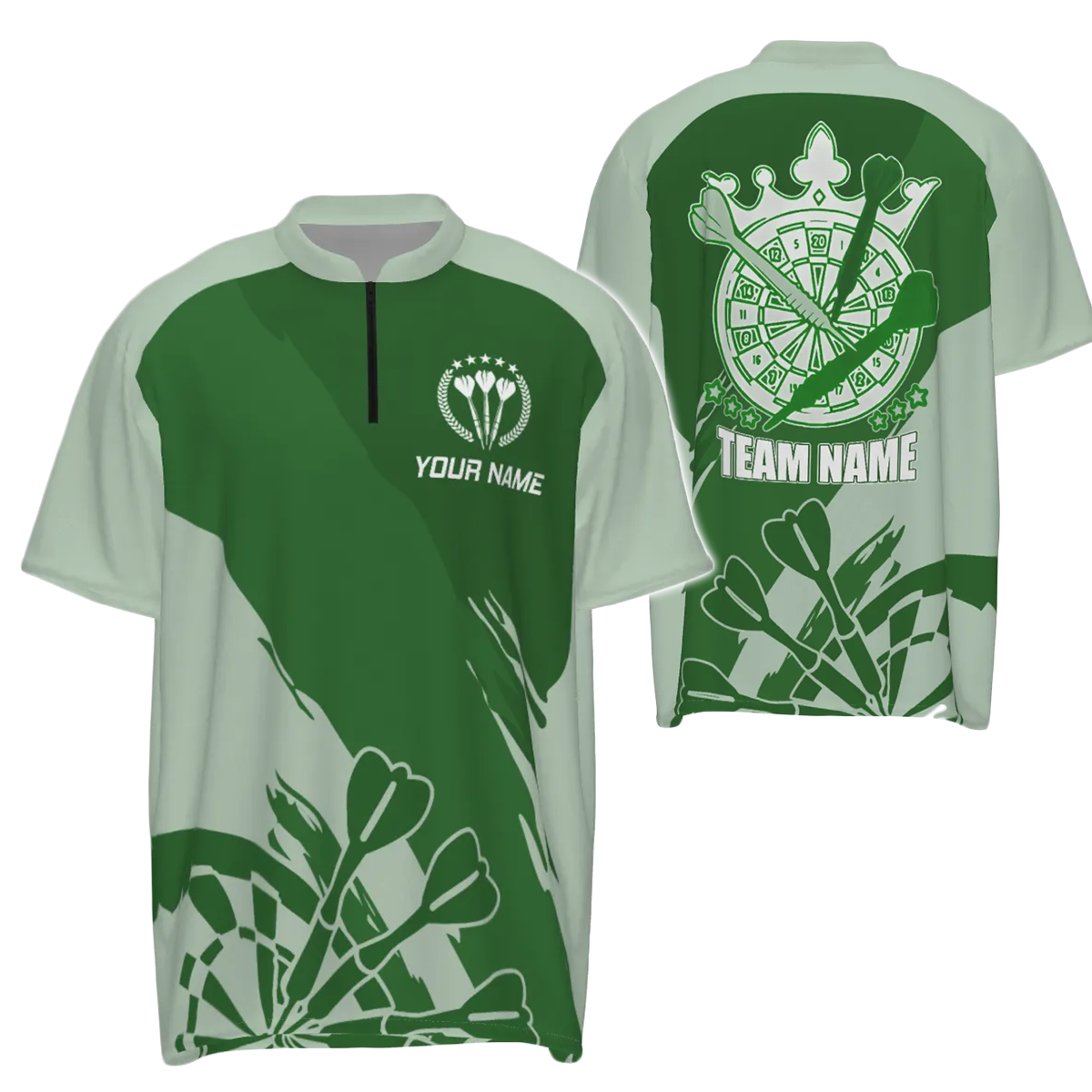 Groen Darts-shirt met kwartrits voor heren - Op maat gemaakt cool Darts-shirt - Darts Jersey y6174 groen