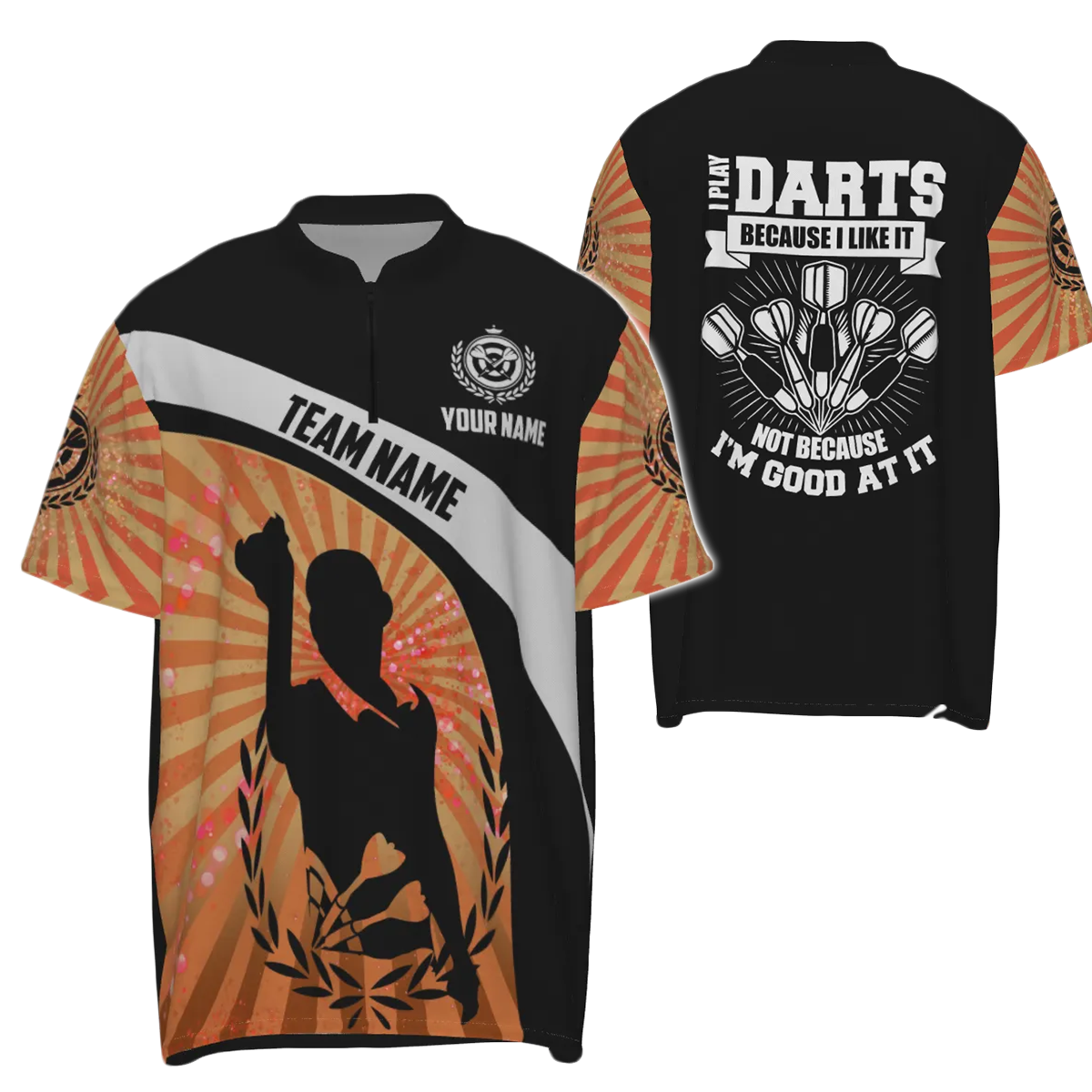 Oranje Halo Darts herenshirt met kwartrits - Darttruien, omdat ik dol ben op darten O199