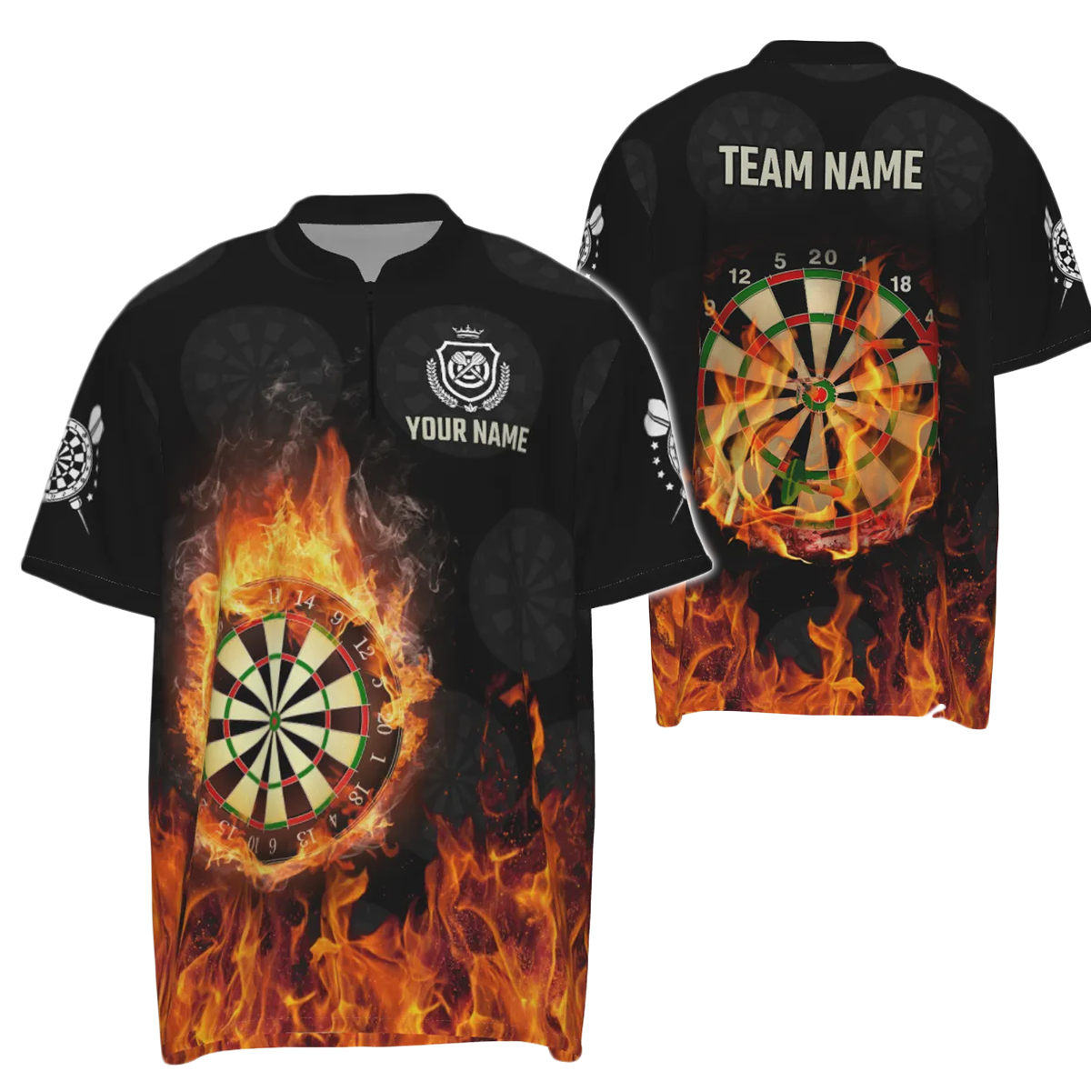 Flames USA Darts shirt met 1/4 rits - Fire-Patriottisch dartshirt voor heren O237