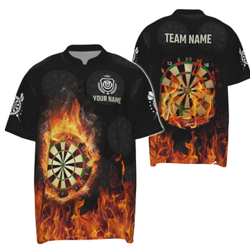 Flames USA Darts 1/4 Zip Shirt - Fire-Patriotic Darts Jersey for Men O237