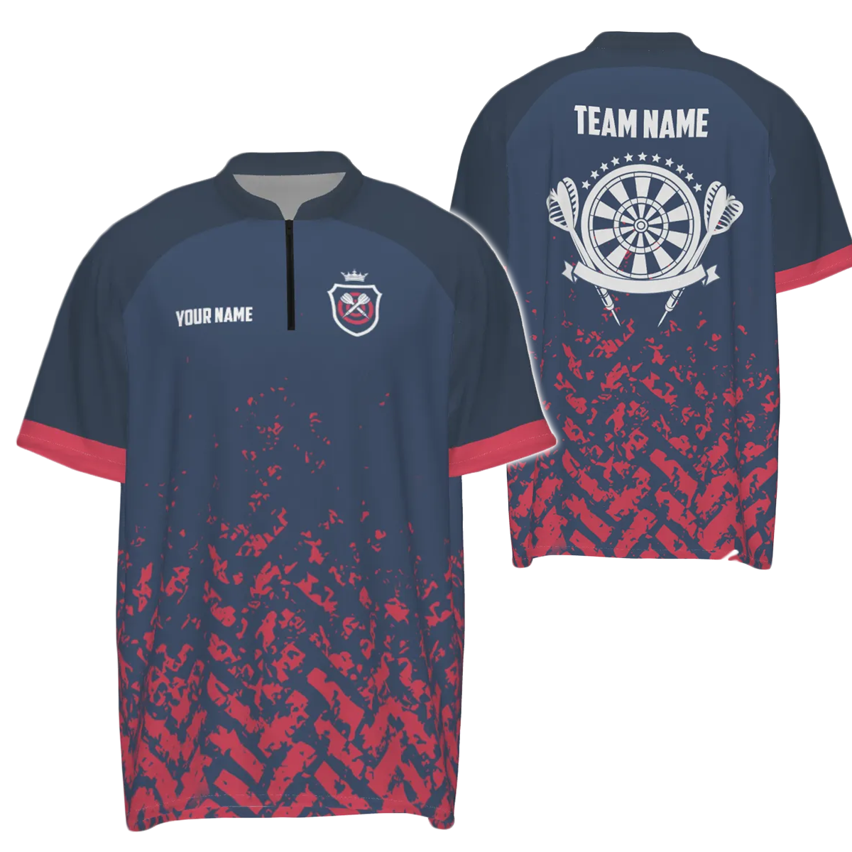 Blauw-rood Dart-shirt met 1/4 rits - N837 Dart Team-shirt heren h6662