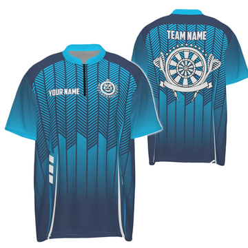 Sportstyle blauw gradiënt darts shirt met 1/4 rits - cool dartsshirt voor heren R712