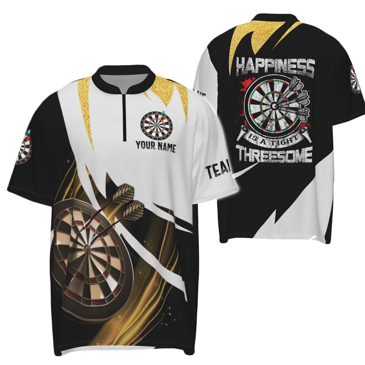 Dartsshirt voor heren met 1/4 rits en slim fit - Personaliseerbaar Dart Team Jersey - Het geluk staat aan jouw kant! G613