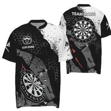 Custom Black and White Retro Men's Dart Team Jerseys with 1/4 Zip - O512 Darts Shirt y5462