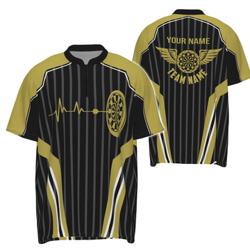 Custom Dartboard Lover Geel Heartbeat 1/4 Zip Shirt Darts Jersey voor Heren U735