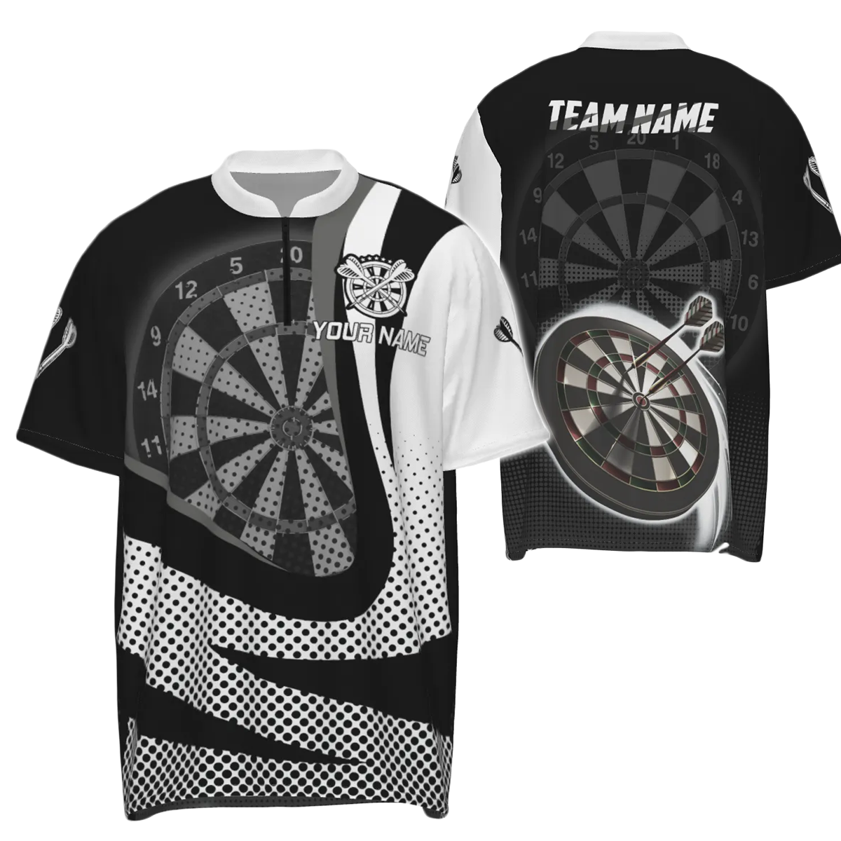 Black and White 3D Darts Quarter-Zip Shirt - Personalized Cool Darts Team Jersey for Men LD x189 grey