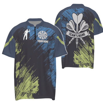 Dart Sport Style herenshirt met 1/4 rits in groen en blauw - Dart Jersey N335