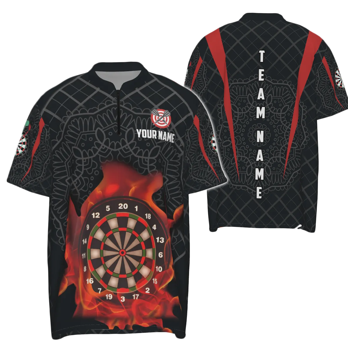 Men's Dart Shirt with Celtic Pattern and Flame Darts - Dart Jersey y565