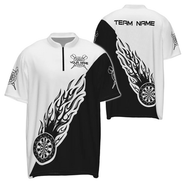 Black and White Flame Dart 1/4 Zip Shirt for Men - Personalized Dartshirts, Dart Jersey Y690 black