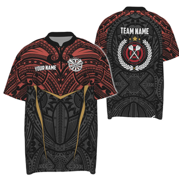 Men's Dart Jersey with Red Yellow Tribal Pattern, 1/4 Zip Dart Team Shirt Y94