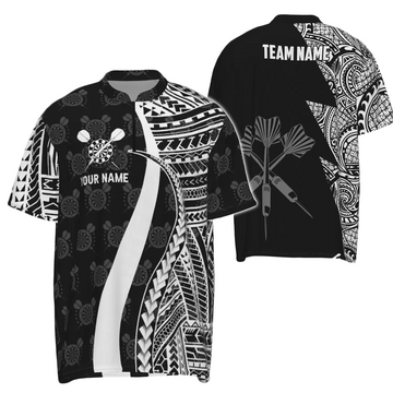 Zwart en wit tribal gepersonaliseerd dartsshirt met 1/4 rits - Cool dartsshirt voor heren Q442