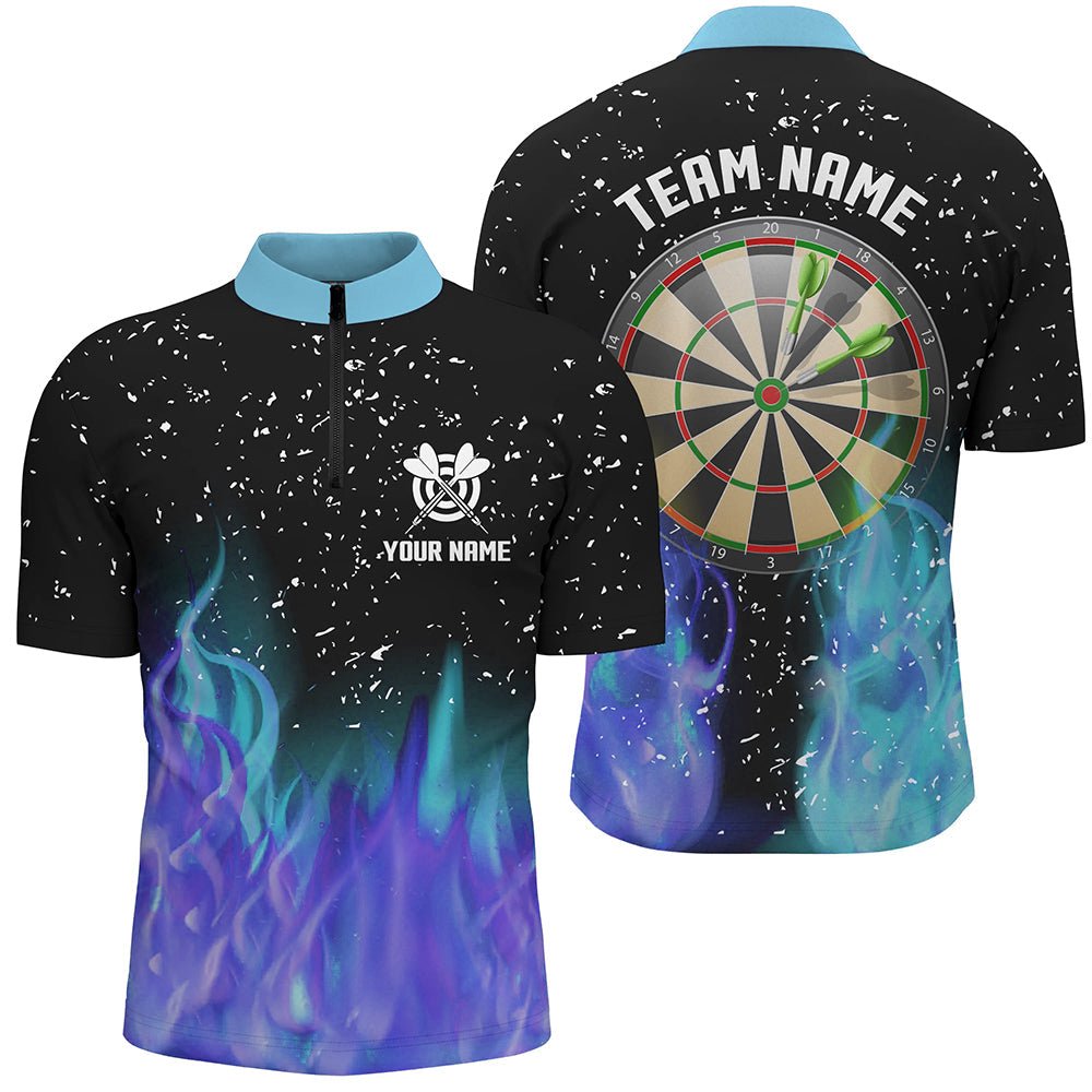 Blue and Purple Fire Dartboard Men's Darts Quarter-Zip Shirts - Person