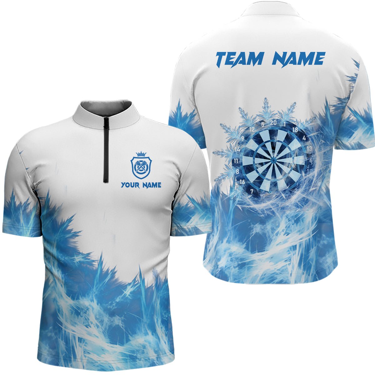 Eisblaues weißes Herren-Dartspoloshirt | Personalisiertes Dartshirt für Männer | Dartteam-Trikot L1377 - Outfitsuche