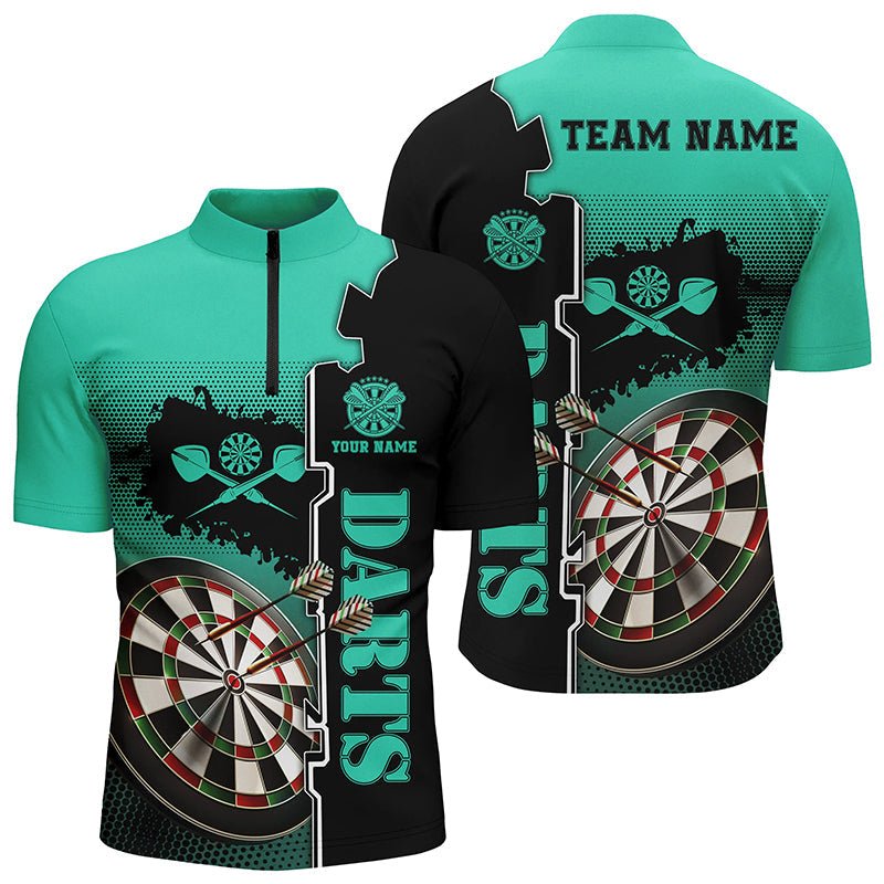 Individuelles Türkis-Schwarzes Herren-Dartspoloshirt | Maßgeschneidertes Dartshirt für Herren | Darttrikots L1449 - Outfitsuche