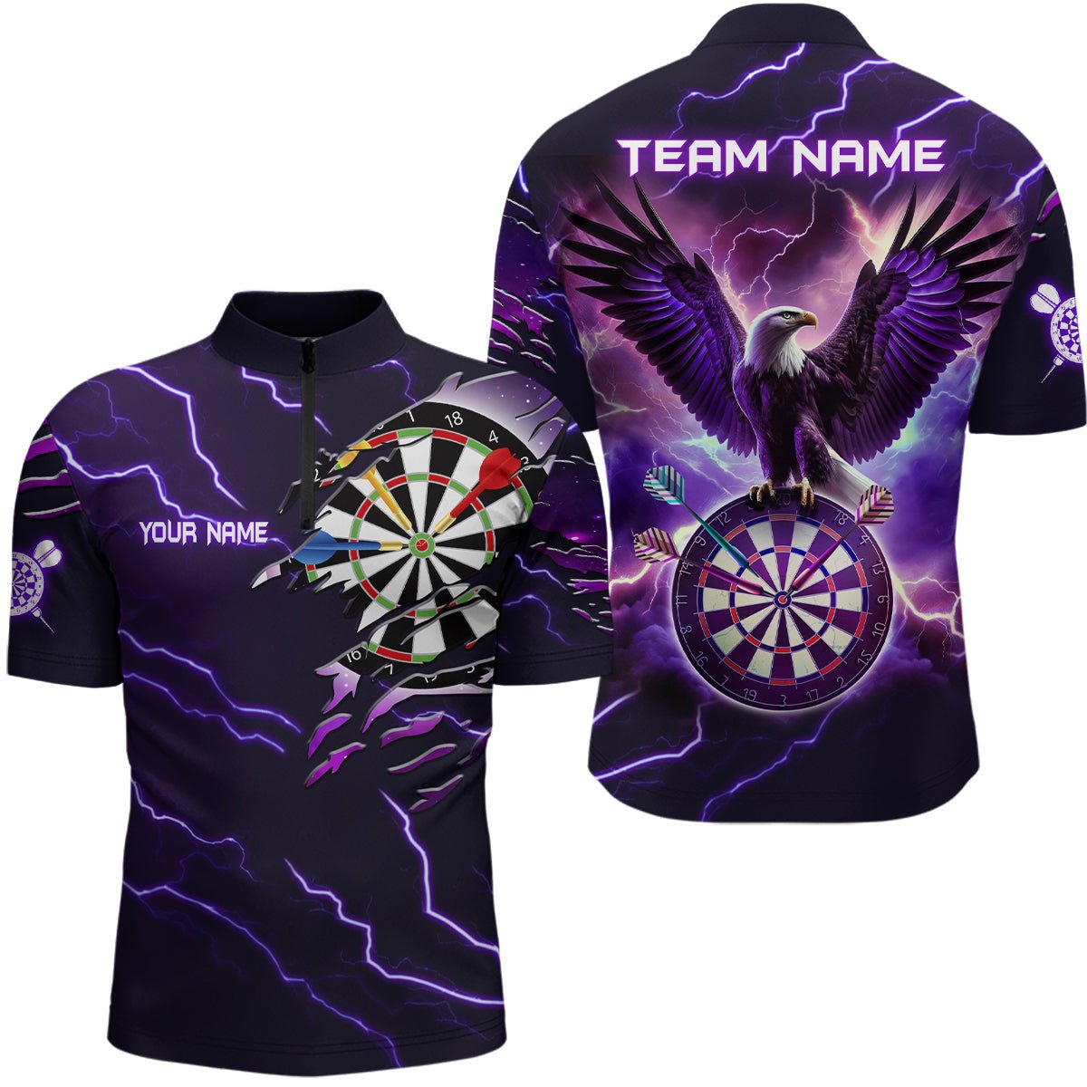 Lila Blitz Adler Darts Polo Shirt | Personalisiertes Dartshirt für Herren | Dart Trikot | Individuell gestaltbar | L1453 - Outfitsuche