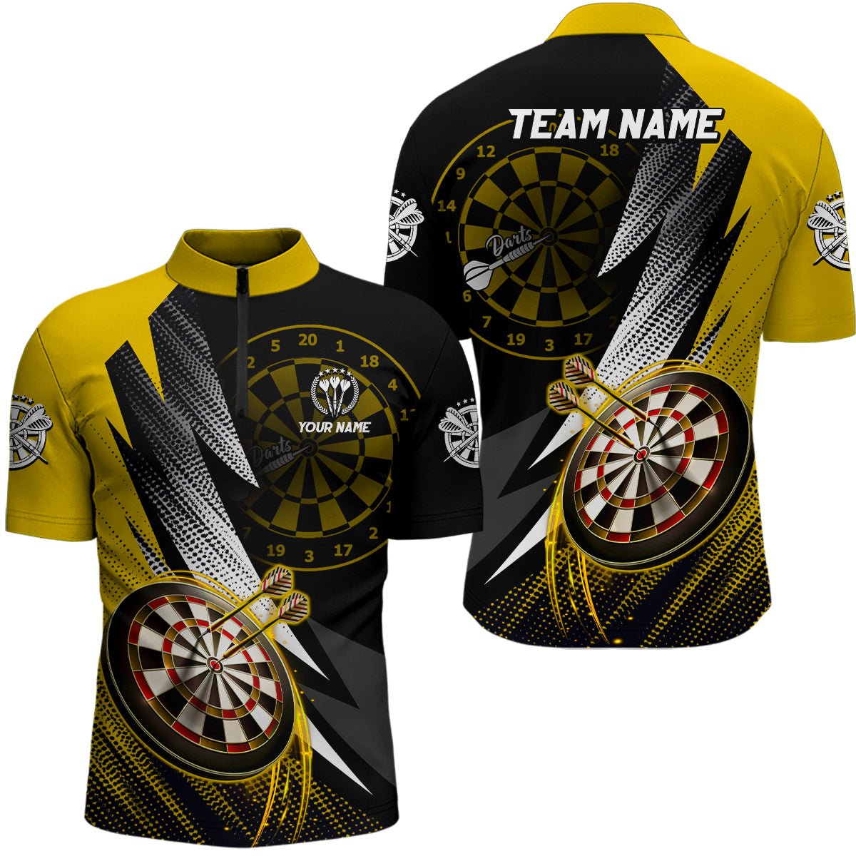 Personalisierte Gelb-Schwarzes Herren Darts Polo Shirt | Maßgeschneidertes Darts Shirt für Männer | Team Trikots | L1325 - Outfitsuche
