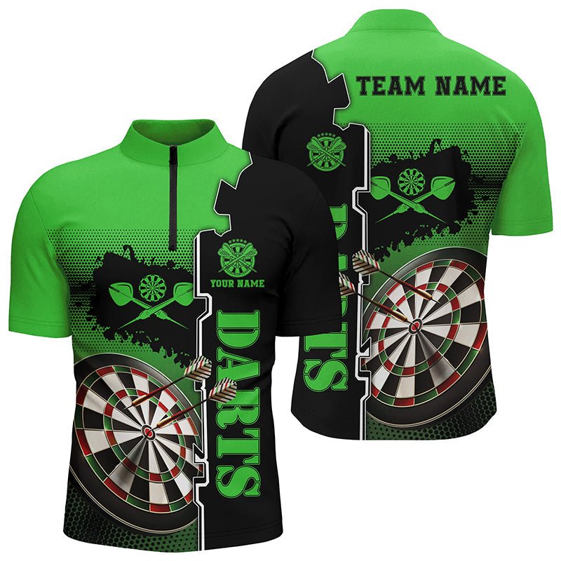 Personalisierte Grüne Schwarze Herren Darts Polo Shirt | Maßgeschneidertes Darts Shirt für Männer | Darts Trikot L1448 - Outfitsuche