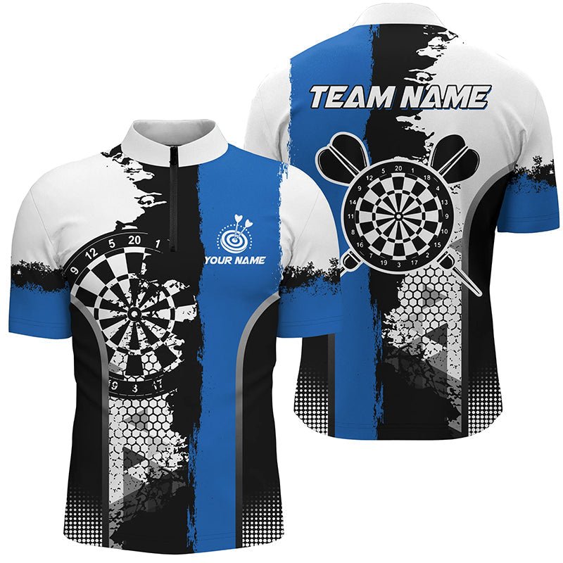 Personalisierte Schwarze Blau Grunge-Stil Dart-Polo-Shirts für Herren - Individueller Name - Dart-Team Trikots T1216 - Outfitsuche