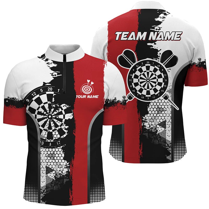 Personalisierte Schwarze Rote Grunge-Stil Dart-Polo-Shirts für Herren - Individueller Name - Dartteam Trikots T1215 - Outfitsuche