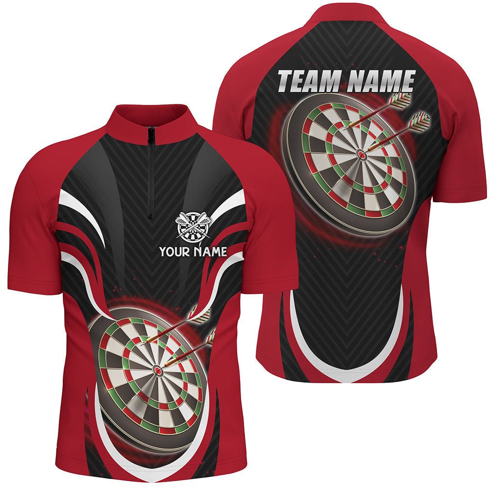 Personalisierte Schwarze Rote Herren Darts Polo Shirt | Individuelle Coole Dartshirts für Männer | Dart Trikots L1392 - Outfitsuche