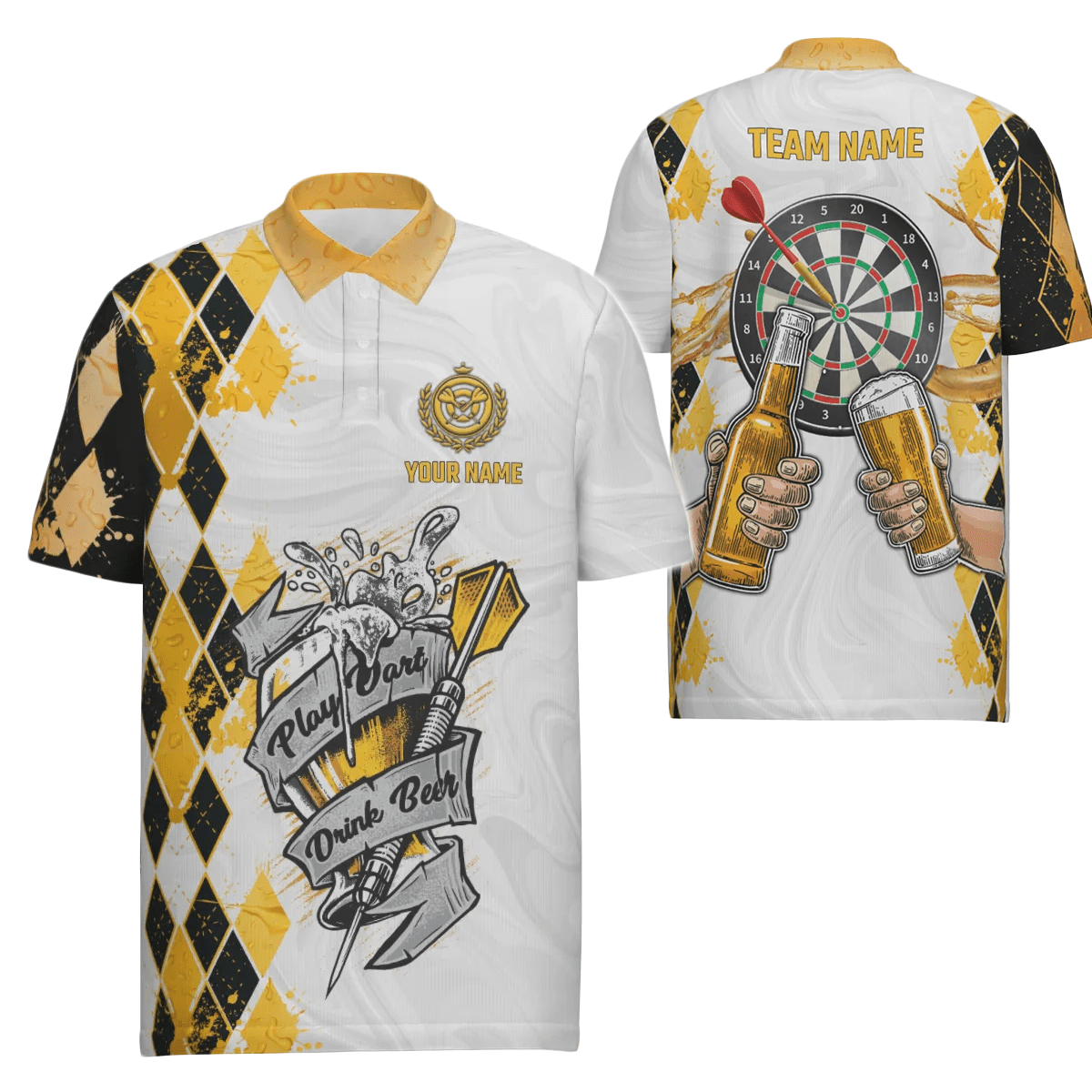 Personalisiertes Herren Polo-Shirt "Play Dart Drink Beer" mit Argyle-Muster, Dart-Shirt für Männer S49 - Outfitsuche