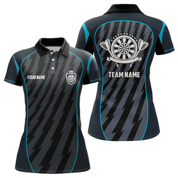 Gepersonaliseerde Sportstijl Blauw Grijs Lightning Darts Poloshirt Dart Jersey voor Dames LDT0368 Z918