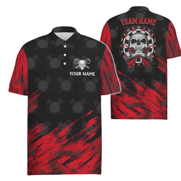 Men's Polo Shirt with Skull Design and Darts, Red and Black Dart Jersey for Men R76